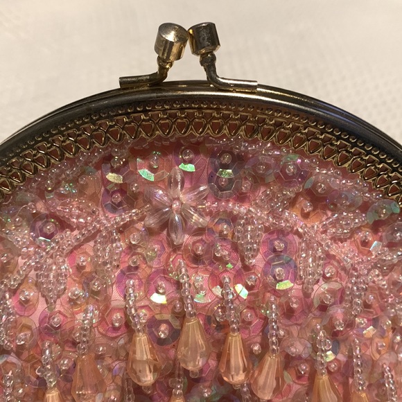 Pink Teardrop Beaded & Sequince Evening Bag - Picture 3 of 13